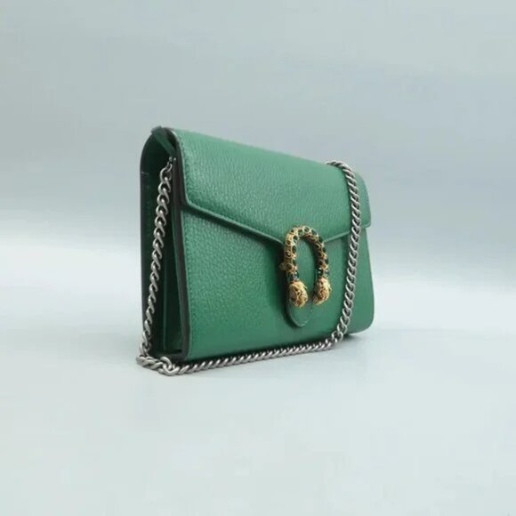 100% Authentic GUCCI Dionysus Chain Wallet Green Leather Shoulder Bag - Picture 3 of 12